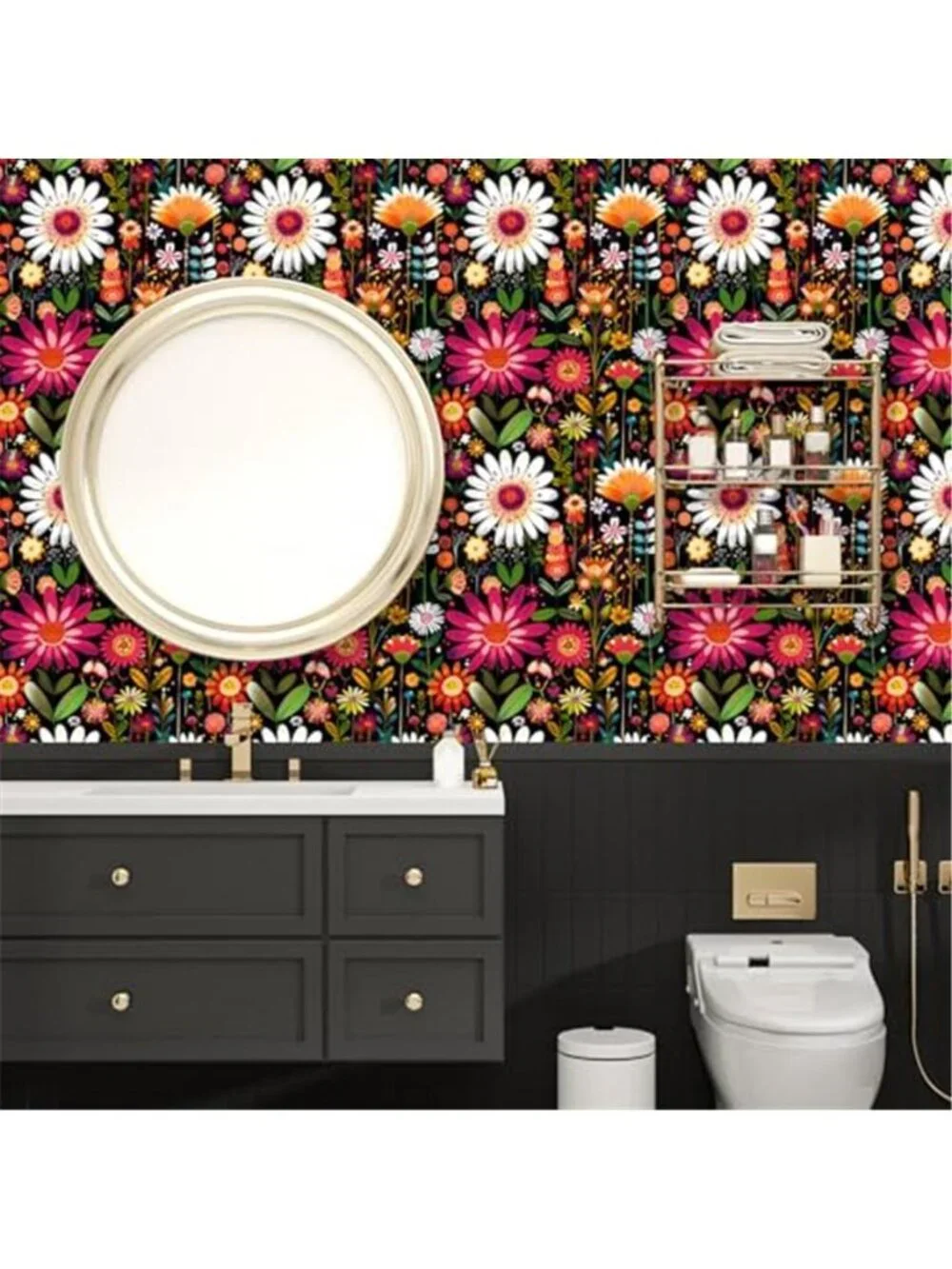 Floral Peel Stick Wallpaper Vintage Boho Removable Contact Paper Pink Black